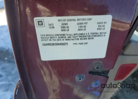 1999 Buick Lesabre Limited из США, поврежденный, VIN 1G4HR52K5XH458273